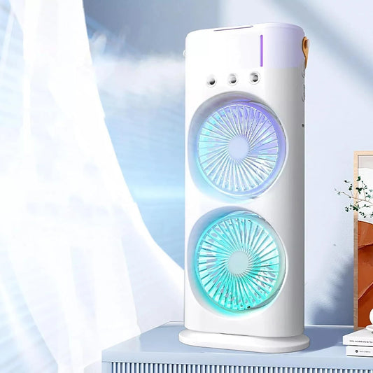 Ventilator Dublu cu Umidificator si Telecomanda, Racire cu Ceata Fina, Portabil, M-100