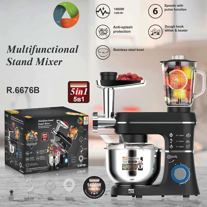 Mixer cu Bol 5-in-1, 1400W, 7L, cu Blender și Mașină de Tocat, M-142