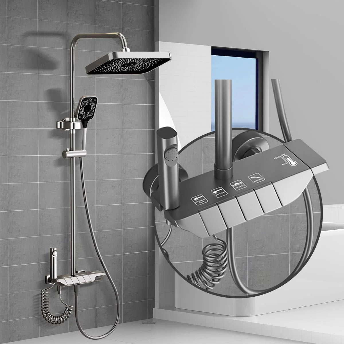 Set de Dus Complet cu Para, Furtun si Suport, A-166-7