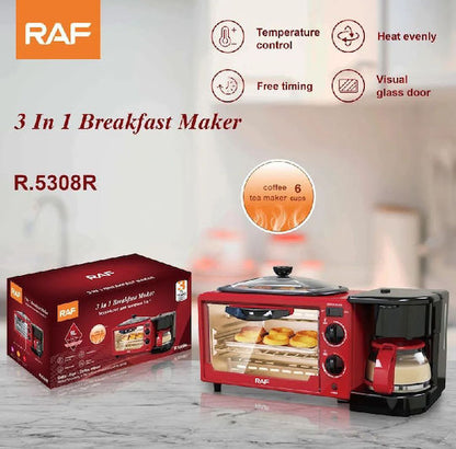 Aparat Mic Dejun 3-in-1: Cuptor 9L, Cafetieră și Plită, Roșu, M-131