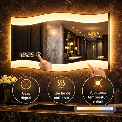 Oglinda LED 60 x 80 cm cu Design Ondulat — Confort Practic Pentru Casa Ta