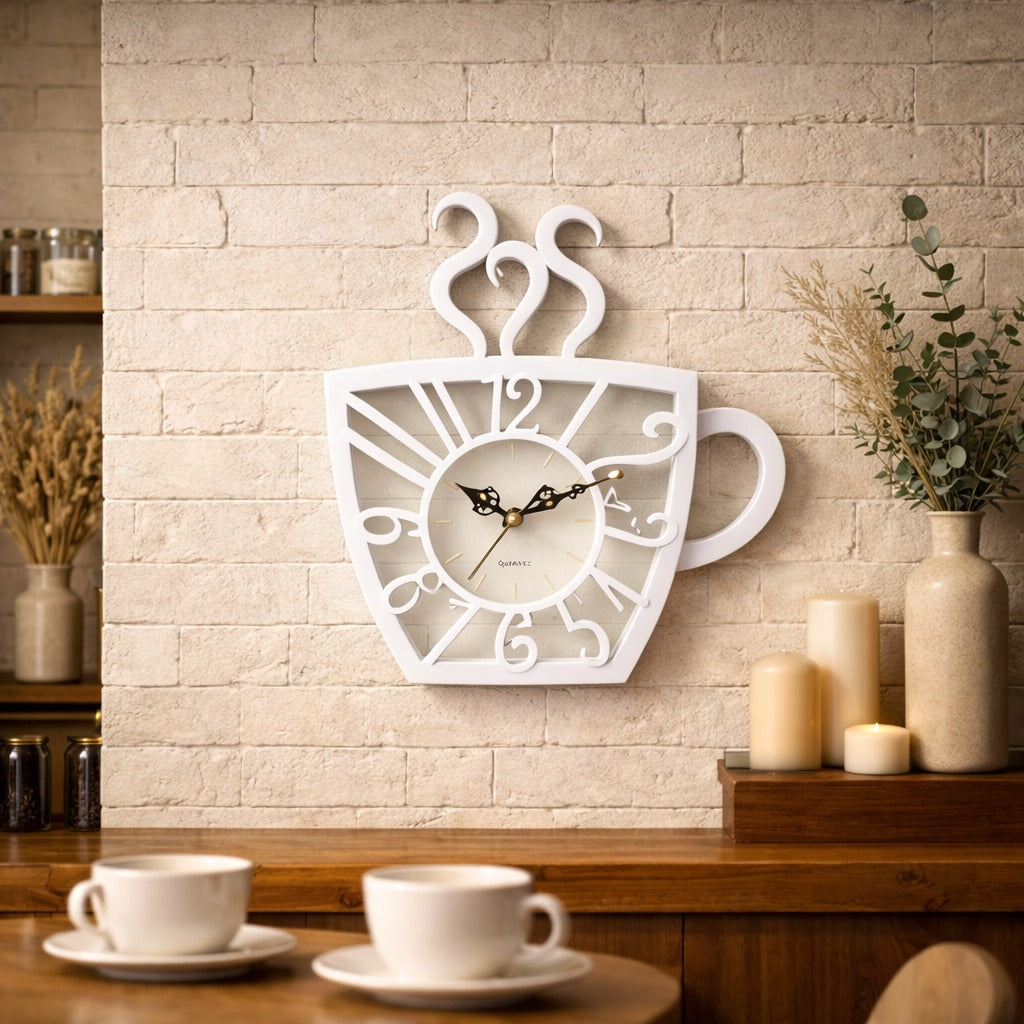 Ceas de Perete Decorativ in Forma de Ceasca de Cafea — Confort Practic Pentru Casa Ta