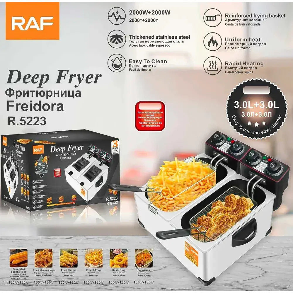 Friteuza dubla RAF R.5223 2x3L 4000W inox — Mai Mult Confort în Bucătărie