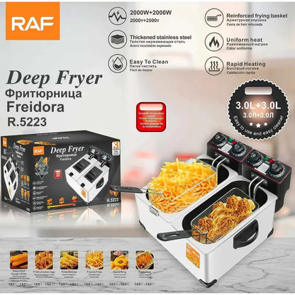 Friteuza dubla RAF R.5223 2x3L 4000W inox — Mai Mult Confort în Bucătărie