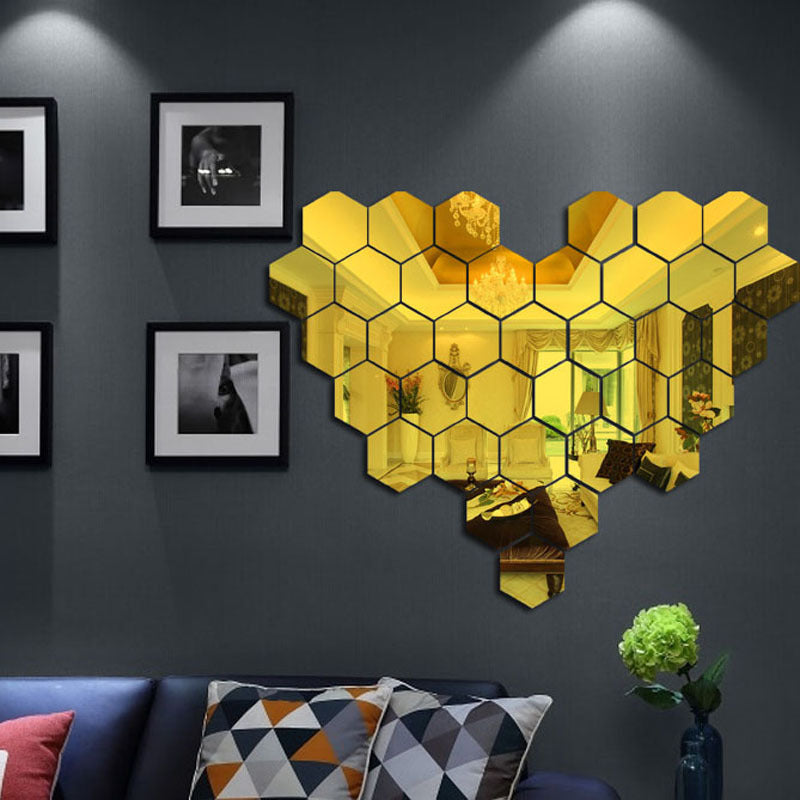Set 12 oglinzi acrilice autoadezive decorative forma hexagon 20 si — Confort Practic Pentru Casa
