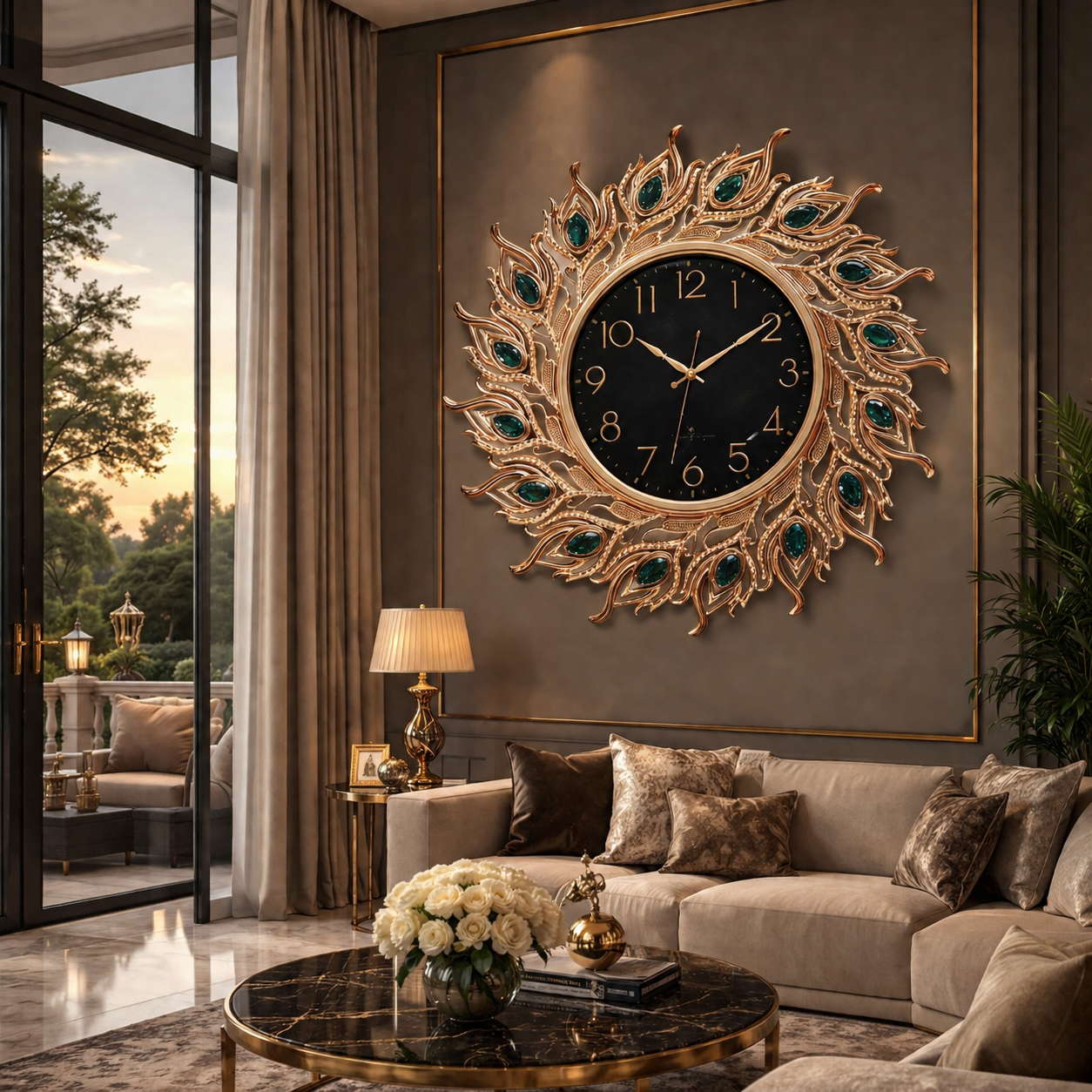 Ceas de perete decorativ 70 cm de paun design elegant — Confort Practic Pentru Casa Ta