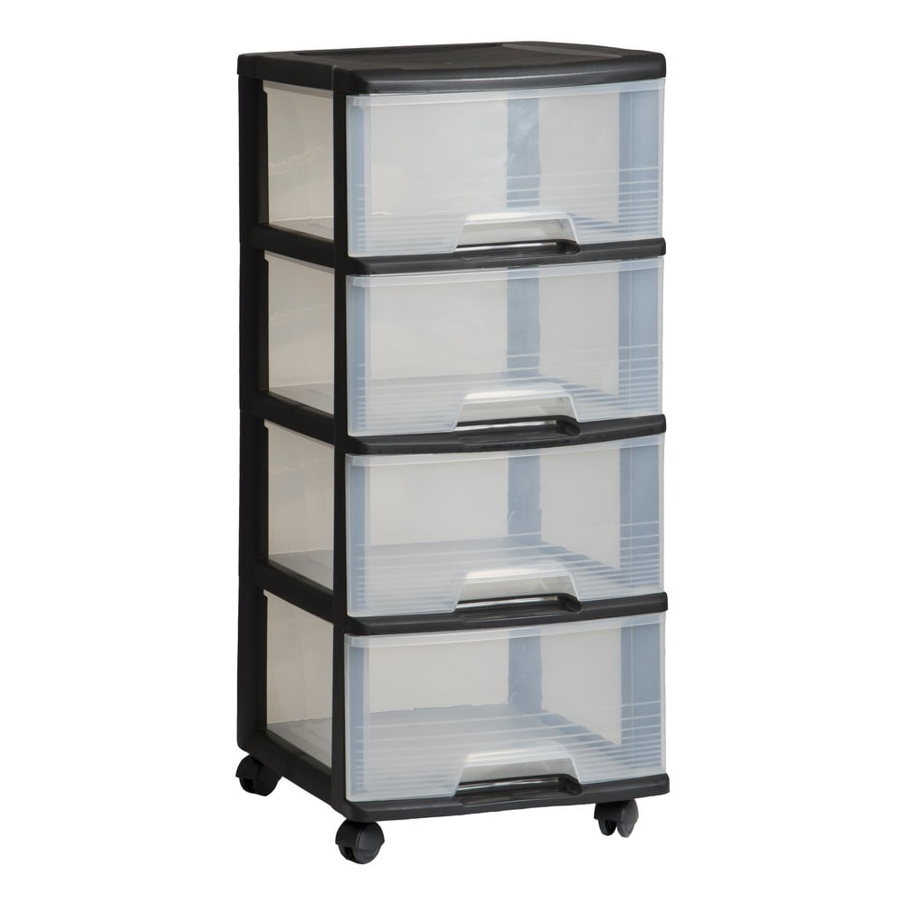 Dulap pe roti cu sertare transparenter 4 x 20 L — Confort Practic Pentru Casa Ta