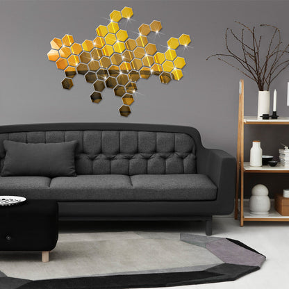 Set 12 oglinzi acrilice autoadezive decorative forma hexagon 20 si — Confort Practic Pentru Casa