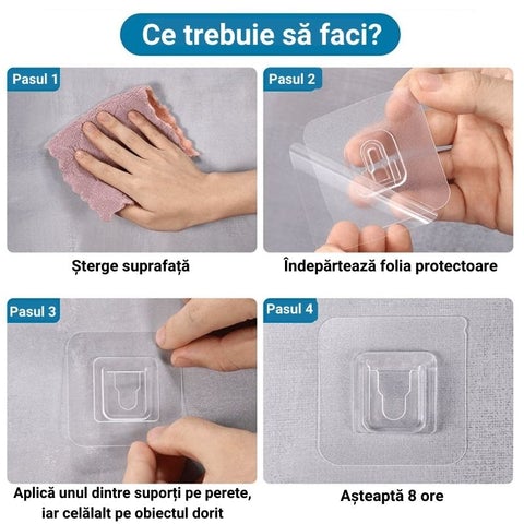 Set 10 suporti dubli autoadezivi pentru perete — Confort Practic Pentru Casa Ta