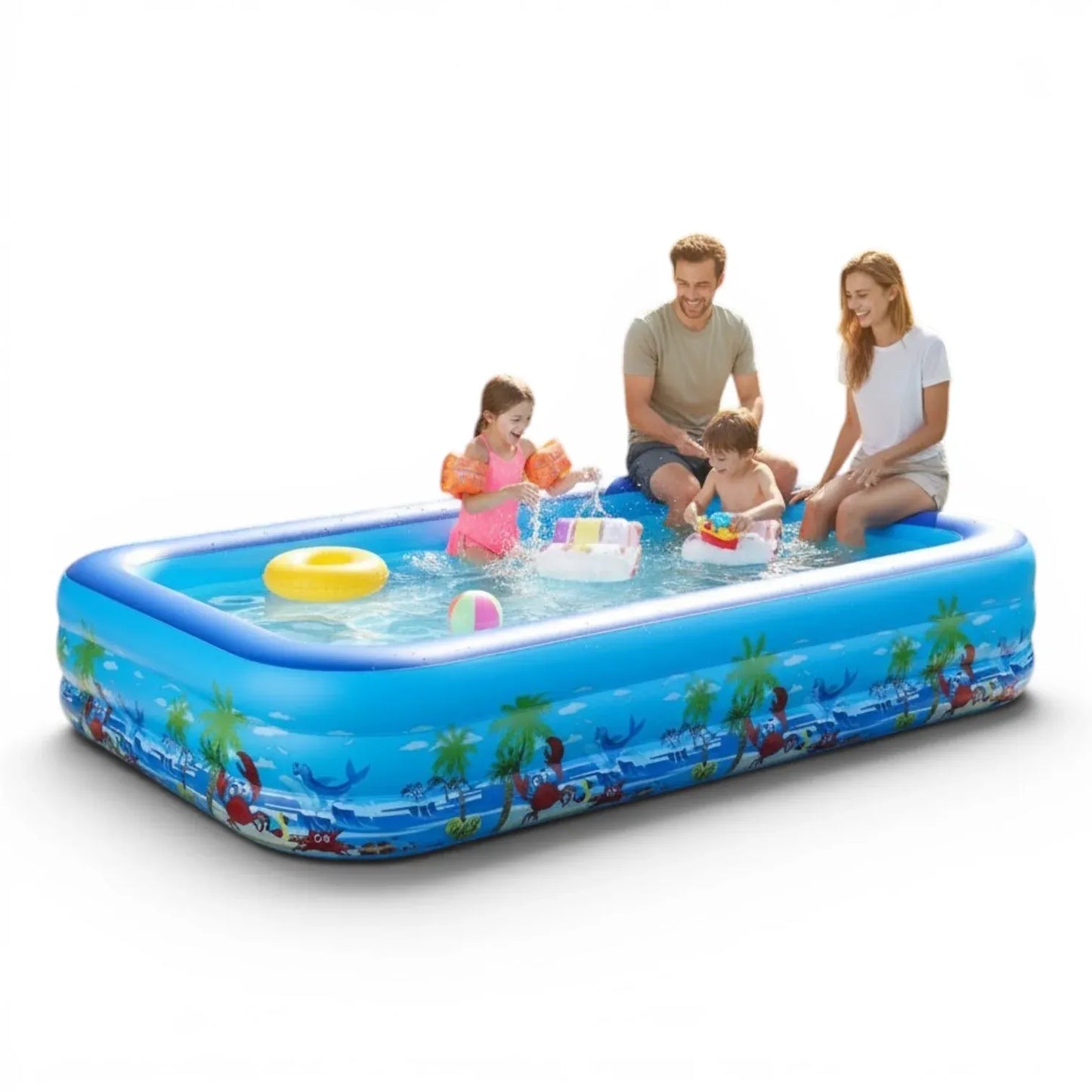 Piscină Gonflabilă cu 3 Inele, 2.6 m, Mare, Dreptunghiulară, pentru Familie