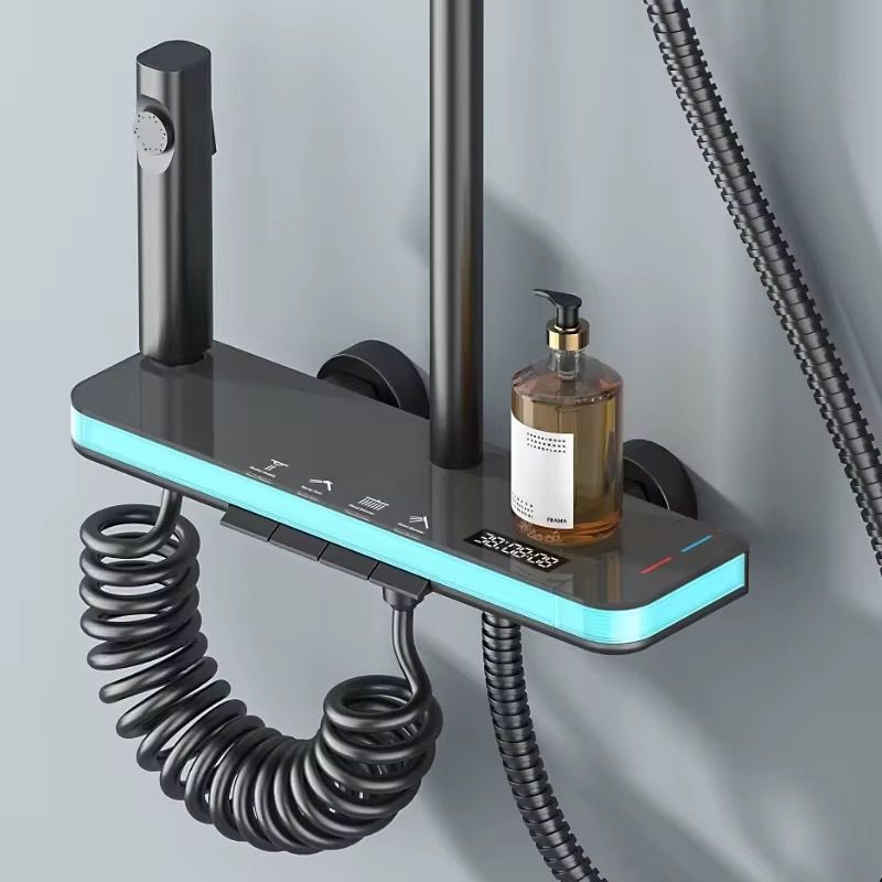 Set Duș Premium cu Afișaj Digital LED, Lumini Ambientale, Pară Ploaie și Raft Integrat, A-175-6