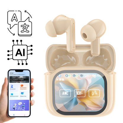 Casti Wireless cu Translator AI Bluetooth si Ecran Digital cu — Utilitate Smart Zi de Zi