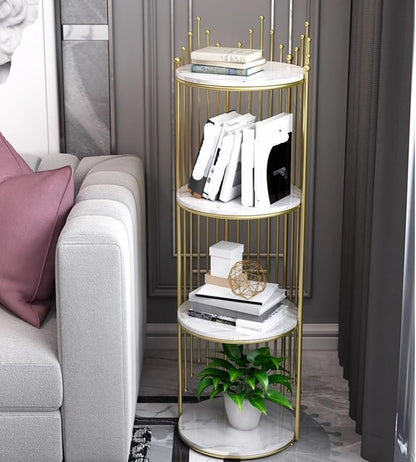 Etajeră Decorativă Rotundă cu 4 Polițe, Auriu și Alb Marmorat, 115 cm, A-181-7