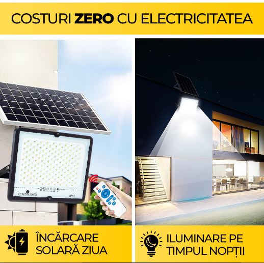 Proiector Solar LED 300W cu Panou Monocristalin, Telecomandă și Protecție IP67, EAZ-IL023