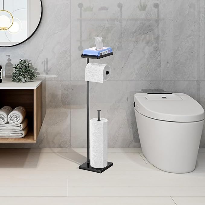 Suport metalic pentru hartia igienica cu polita pentru accesorii 72 — Confort Practic Pentru Casa