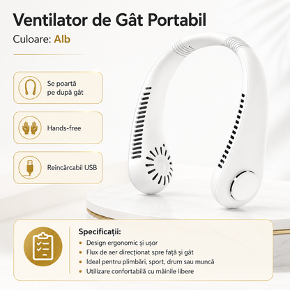 Ventilator de Gat Portabil Hands-Free, Reincarcabil USB, Racorire pe Drum, A-168-4