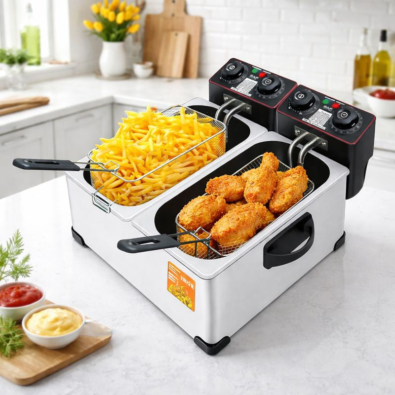 Friteuza dubla RAF R.5223 2x3L 4000W inox — Mai Mult Confort în Bucătărie