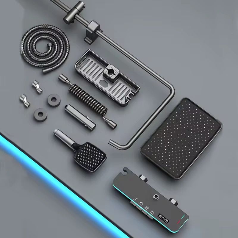 Set Duș Premium cu Afișaj Digital LED, Lumini Ambientale, Pară Ploaie și Raft Integrat, A-175-6