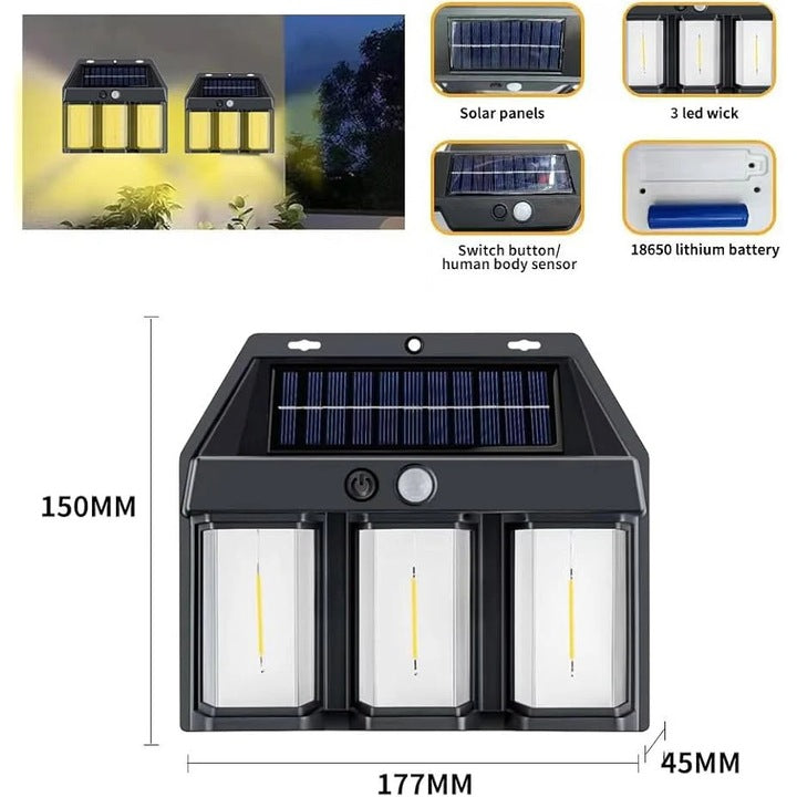 Lampa Solara de Gard cu 3 Becuri LED, Iluminare Exterior fara Cabluri, M-109