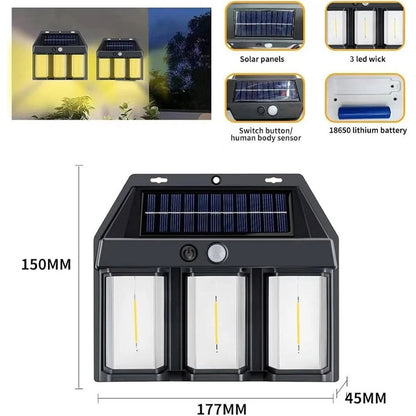 Lampa Solara de Gard cu 3 Becuri LED, Iluminare Exterior fara Cabluri, M-109