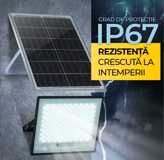 Proiector Solar LED 300W cu Panou Monocristalin, Telecomandă și Protecție IP67, EAZ-IL023