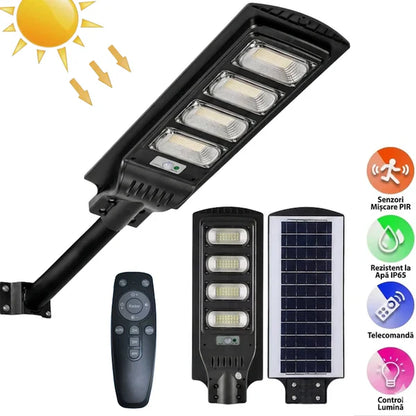 Pachet Iluminat Solar Stradal Puternic — 3 Lampi cu Senzor și Telecomandă