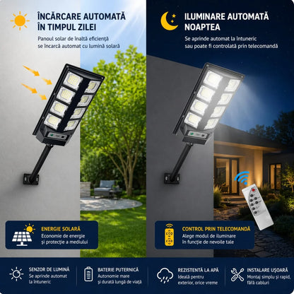 Lampa Solara cu Senzor, Impermeabila, Luminozitate Mare, Telecomanda, A-163-1