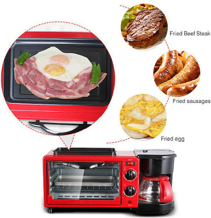 Aparat Mic Dejun 3-in-1: Cuptor 9L, Cafetieră și Plită, Roșu, M-131