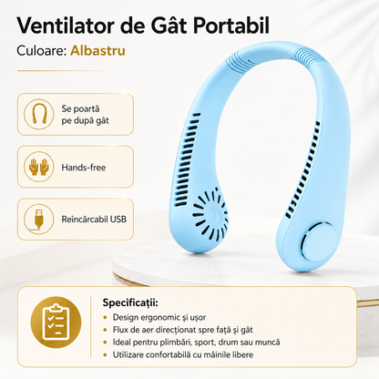 Ventilator de Gat Portabil Hands-Free, Reincarcabil USB, Racorire pe Drum, A-168-4
