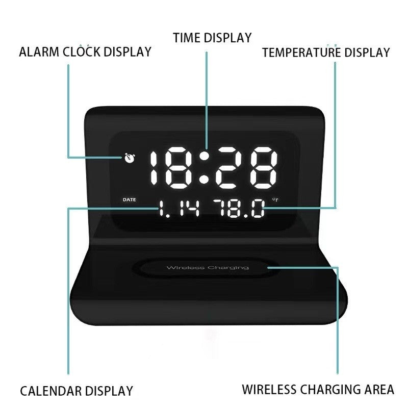 Ceas digital cu alarma si incarcare wireless pentru smartphone — Utilitate Smart Zi de Zi
