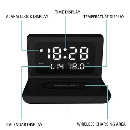 Ceas digital cu alarma si incarcare wireless pentru smartphone — Utilitate Smart Zi de Zi