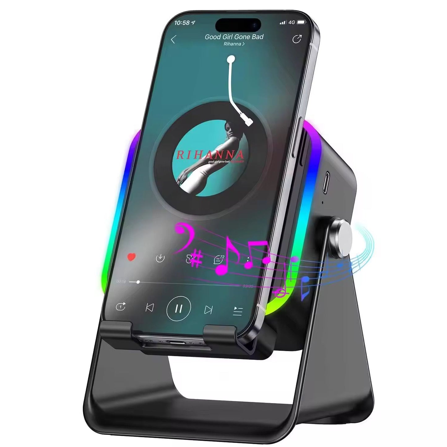 Suport Telefon cu Boxă Bluetooth, Lumină RGB, Rotire 360° și Design de Birou, A-175-13
