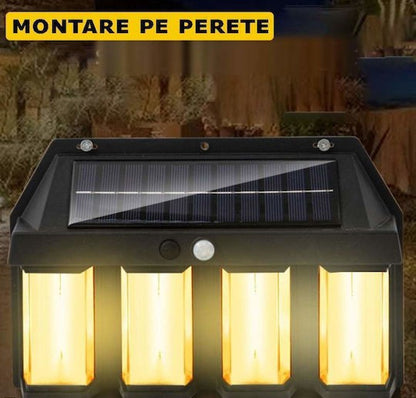 Lampa Solara de Gard cu 4 Becuri LED, Iluminare Exterior fara Cabluri, M-110