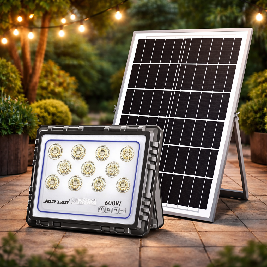 Proiector solar LED Jortan 600/800/1000W cu panou solar IP66 — Ambient Modern Pentru Acasă