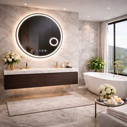 Oglinda LED Rotunda 70 cm cu Ceas — Confort Practic Pentru Casa Ta