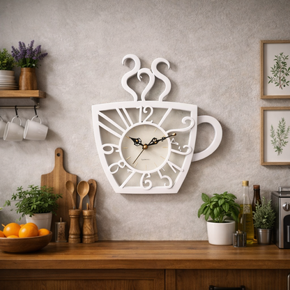 Ceas de Perete Decorativ in Forma de Ceasca de Cafea — Confort Practic Pentru Casa Ta