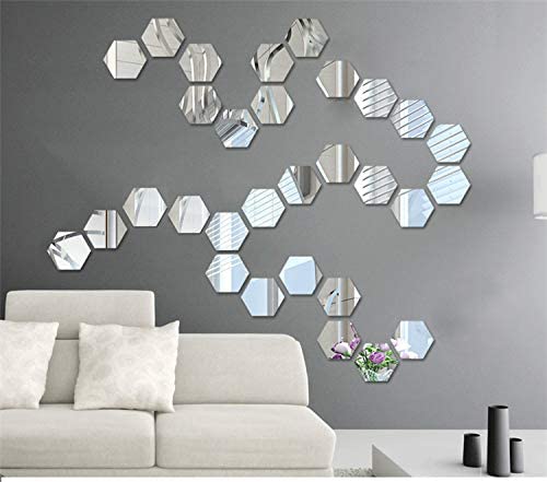 Set 12 oglinzi acrilice autoadezive decorative forma hexagon 20 si — Confort Practic Pentru Casa