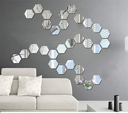 Set 12 oglinzi acrilice autoadezive decorative forma hexagon 20 si — Confort Practic Pentru Casa
