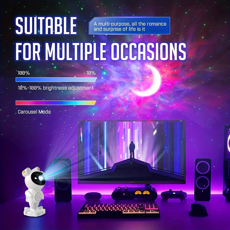 Proiector Astronaut Galaxy cu Aurora Boreală, Bluetooth, Boxă și Telecomandă, A-125-12