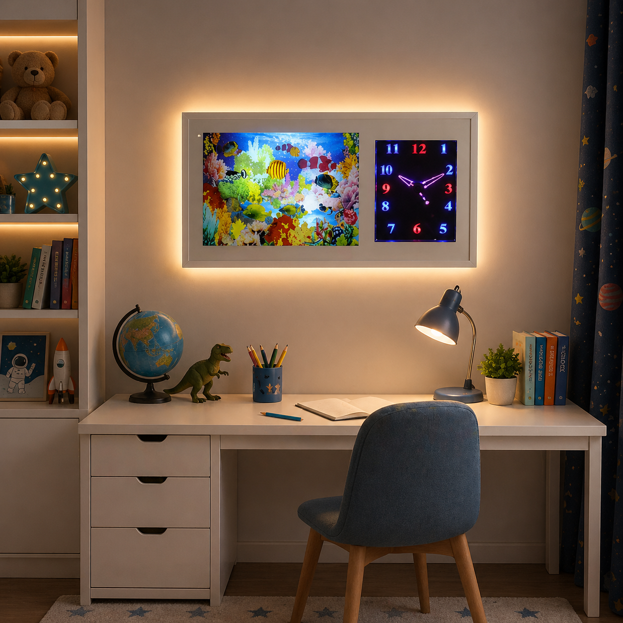 Ceas LED decorativ cu acvariu animat si pesti colorati in — Confort Practic Pentru Casa Ta