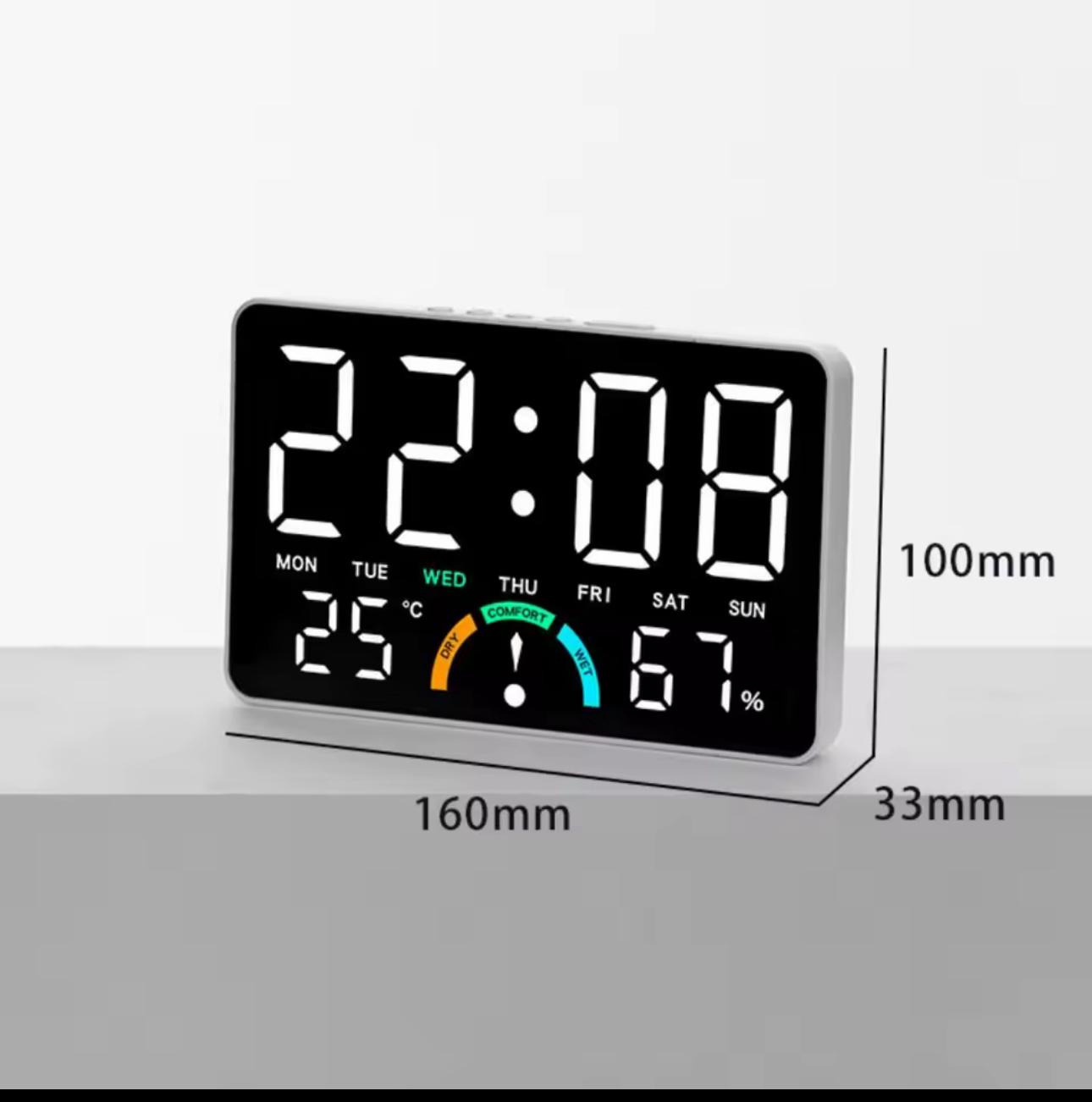 Ceas digital LED cu termometru si higrometru Afisaj mare iluminat — Confort Practic Pentru Casa Ta