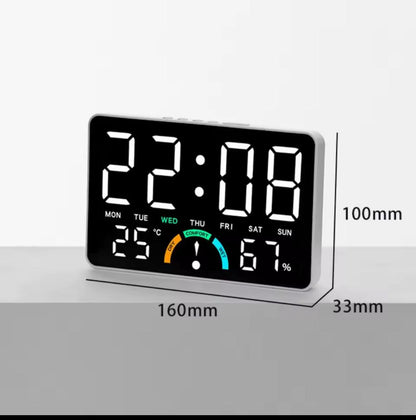Ceas digital LED cu termometru si higrometru Afisaj mare iluminat — Confort Practic Pentru Casa Ta