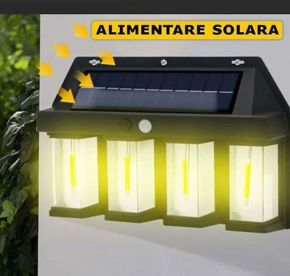 Lampa Solara de Gard cu 4 Becuri LED, Iluminare Exterior fara Cabluri, M-110