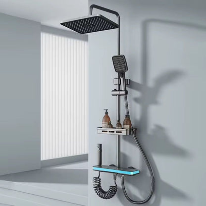 Set Duș Premium cu Afișaj Digital LED, Lumini Ambientale, Pară Ploaie și Raft Integrat, A-175-6