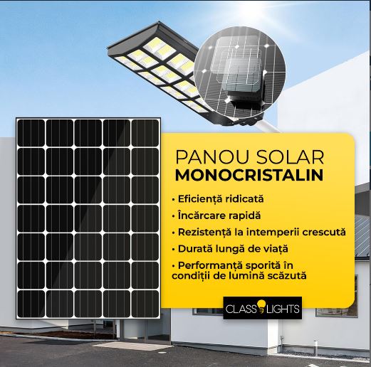Lampă Solară Stradală 800W cu 640 LED-uri, Panou Monocristalin și Telecomandă IP65, CLS-IL017