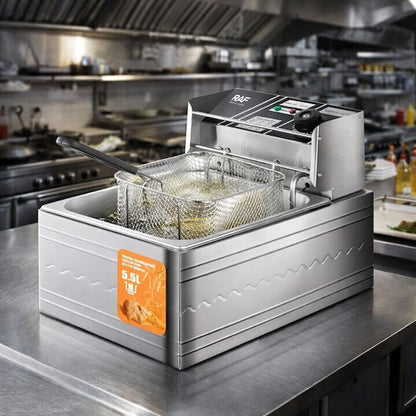 Friteuză Electrică cu Ulei, 2500W, Inox, Coș Detașabil și Termostat, M-130