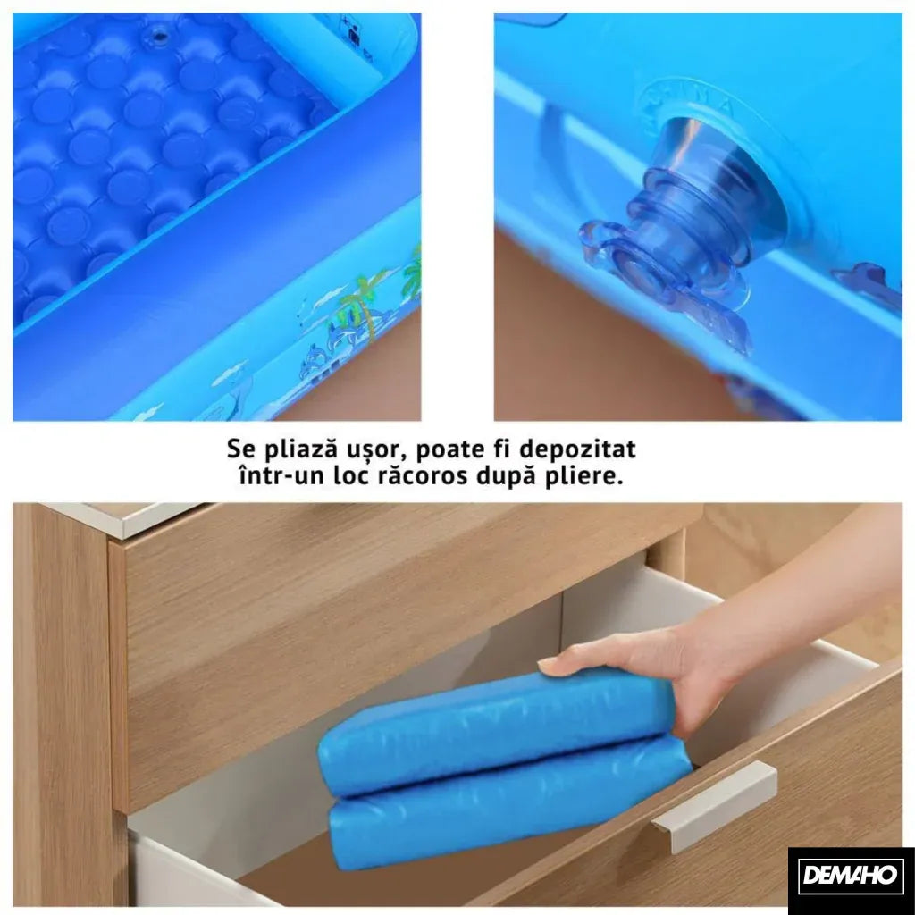 Piscină Gonflabilă cu 3 Inele, 1.8 m, Dreptunghiulară, pentru Familie și Grădină
