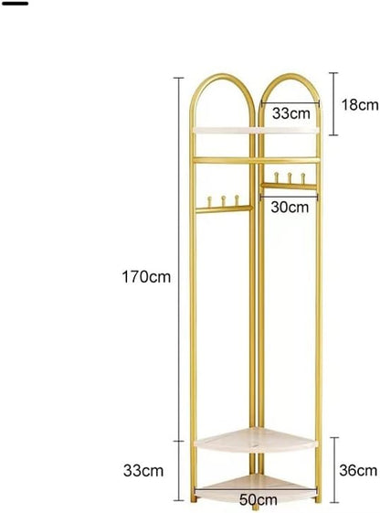 Cuier de Colț Premium Auriu cu Rafturi și Cârlige pentru Haine, 170 cm, A-181-9