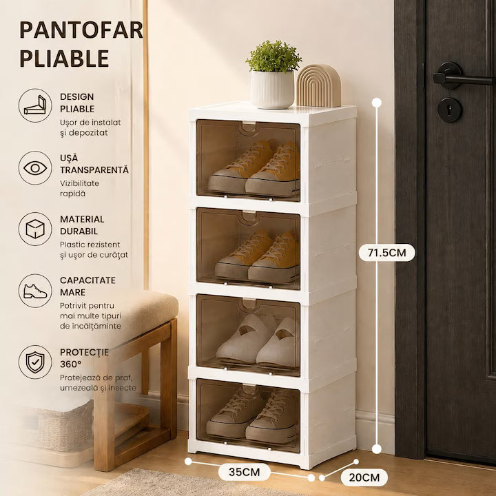 Organizator de Pantofi Pliabil cu Usi Transparente, 4 Niveluri, A-154-5