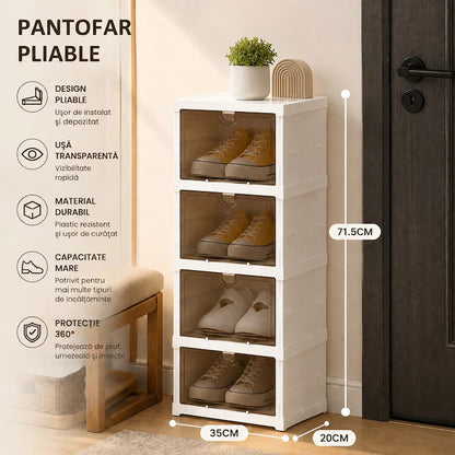Organizator de Pantofi Pliabil cu Usi Transparente, 4 Niveluri, A-154-5